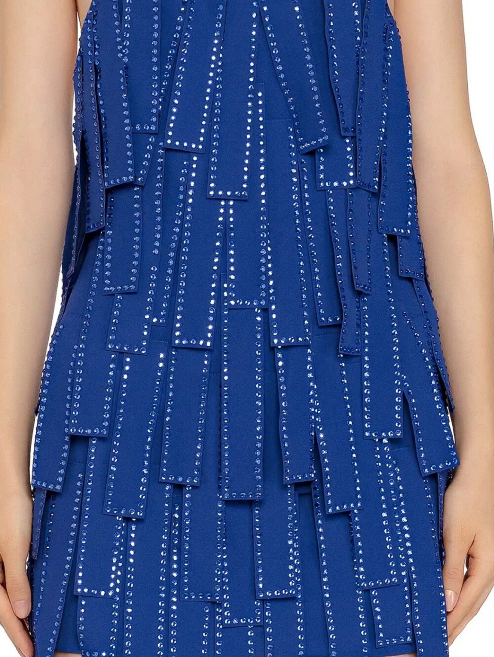 Royal Blue Studded Panel Fringe Mini Dress